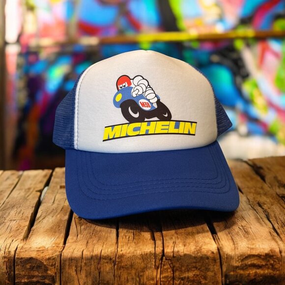 Michelin Motorsport Mens Trucker Hat Royal Blue Vintage Logo Tire Ball Cap - Picture 1 of 3